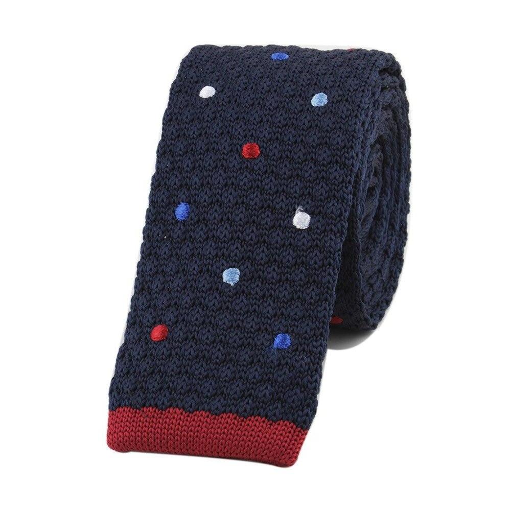 Polka Dot Flat End Knitted Tie GR Red Blue 