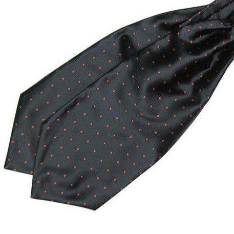 Polka Dot Silk Ascot Tie GR Black & Red 