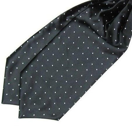 Polka Dot Silk Ascot Tie GR Black & White 