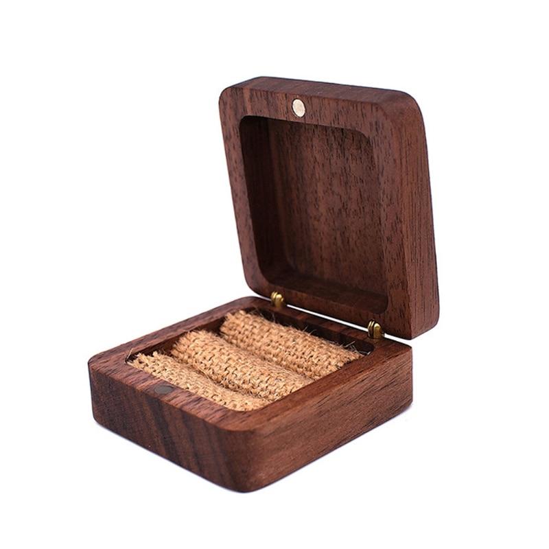 Portable Walnut Wood Jewelry Box GR Dark Brown 