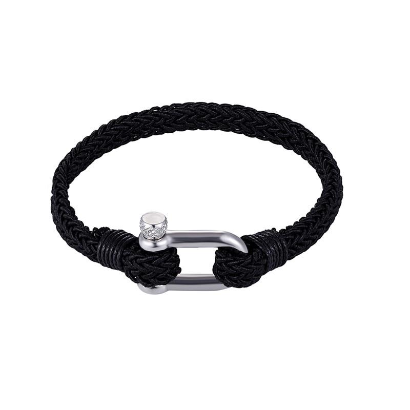 Primo Silver U-Shape Shackle Solid Rope Bracelet GR Black 