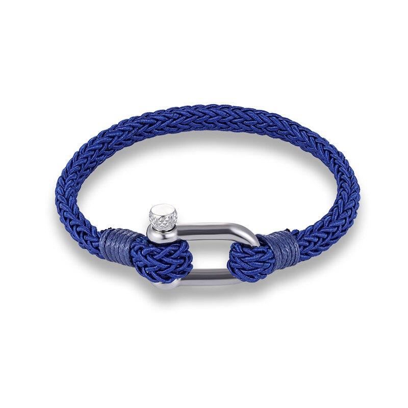 Primo Silver U-Shape Shackle Solid Rope Bracelet GR Blue 