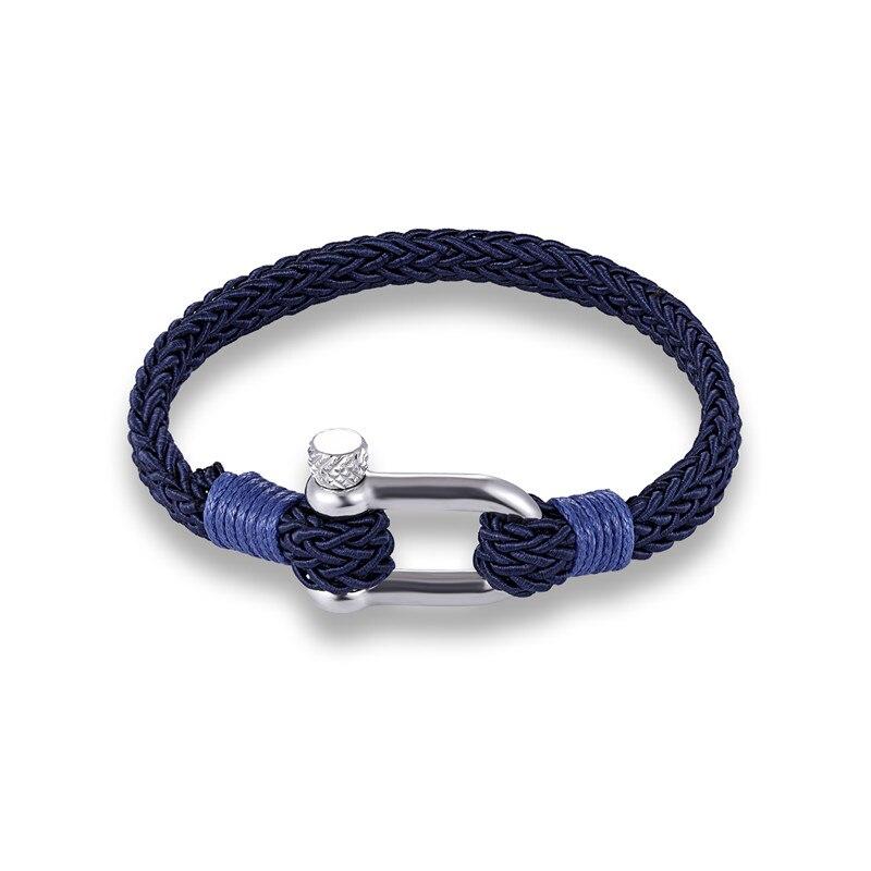 Primo Silver U-Shape Shackle Solid Rope Bracelet GR Dark blue 