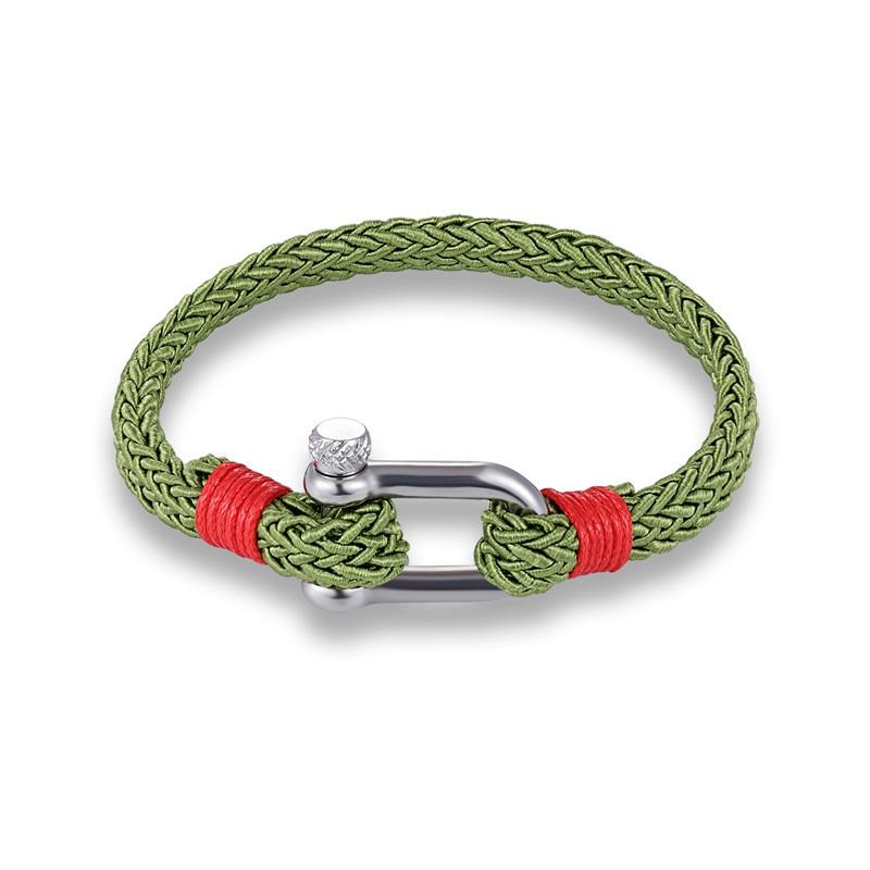 Primo Silver U-Shape Shackle Solid Rope Bracelet GR Green 