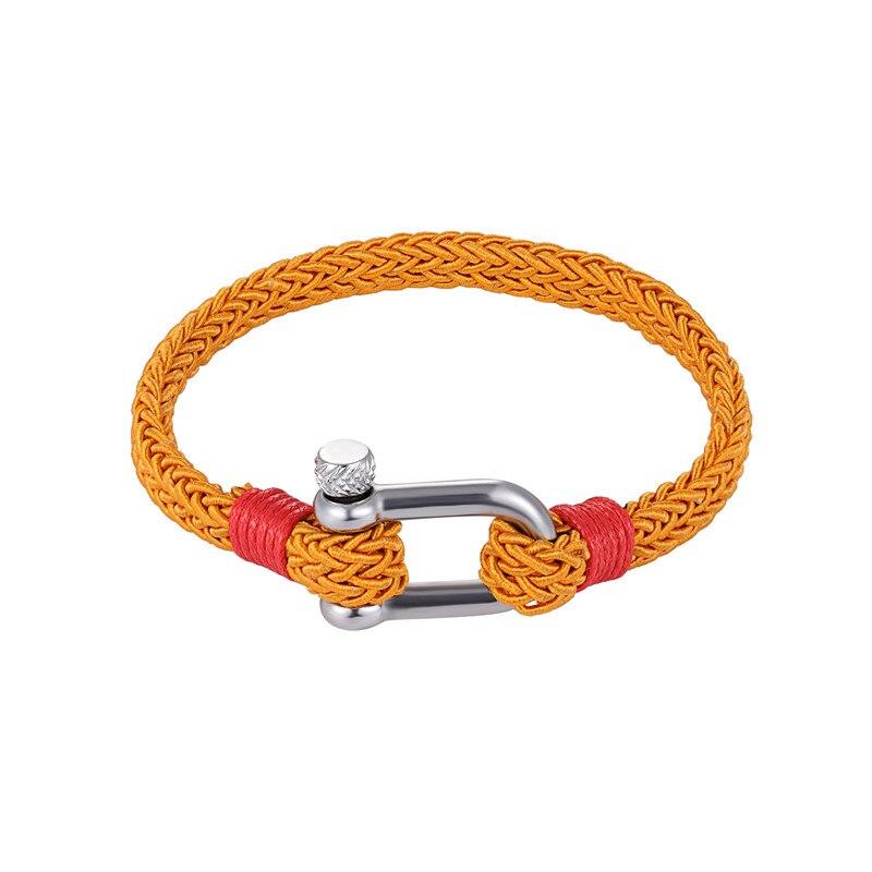 Primo Silver U-Shape Shackle Solid Rope Bracelet GR Orange 