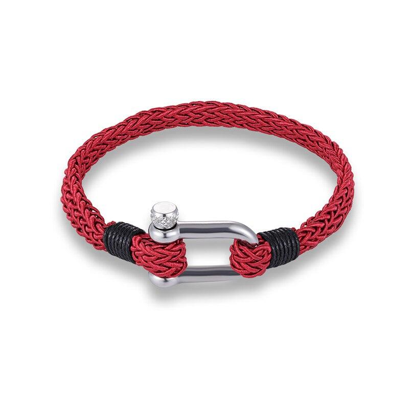 Primo Silver U-Shape Shackle Solid Rope Bracelet GR Red 