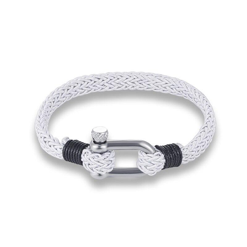 Primo Silver U-Shape Shackle Solid Rope Bracelet GR White 