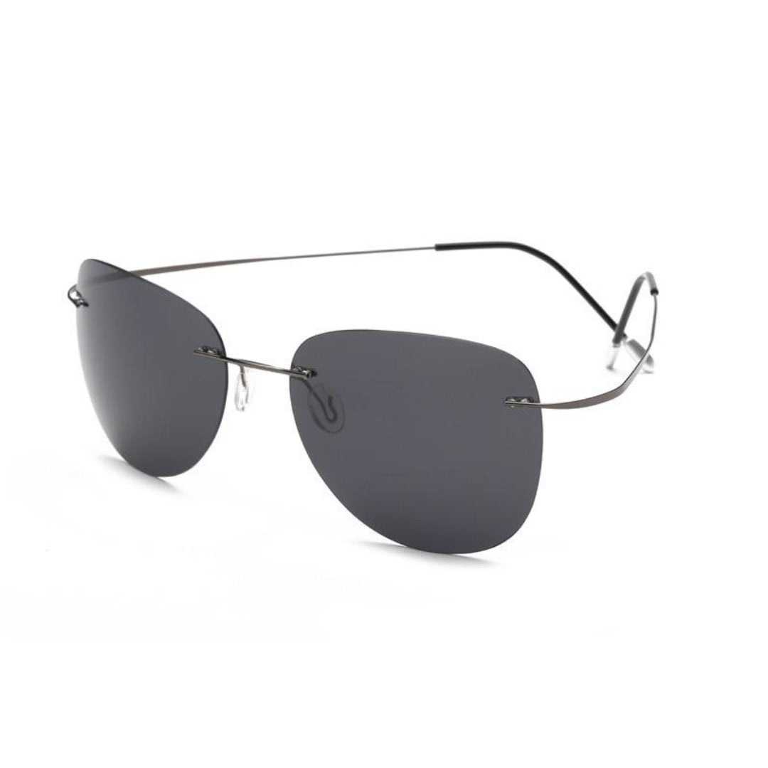 Pure Titanium Rimless Polarized Sunglasses GR Black 