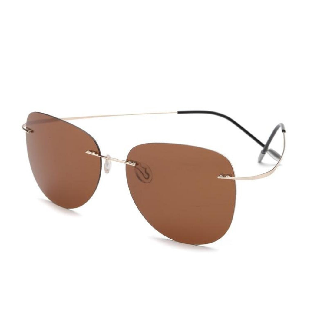Pure Titanium Rimless Polarized Sunglasses GR Brown 