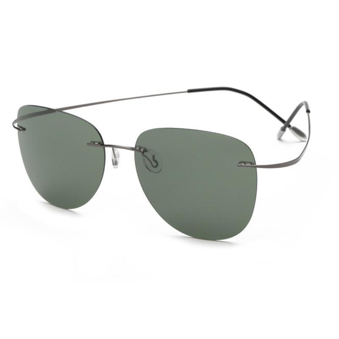 Pure Titanium Rimless Polarized Sunglasses GR Green 