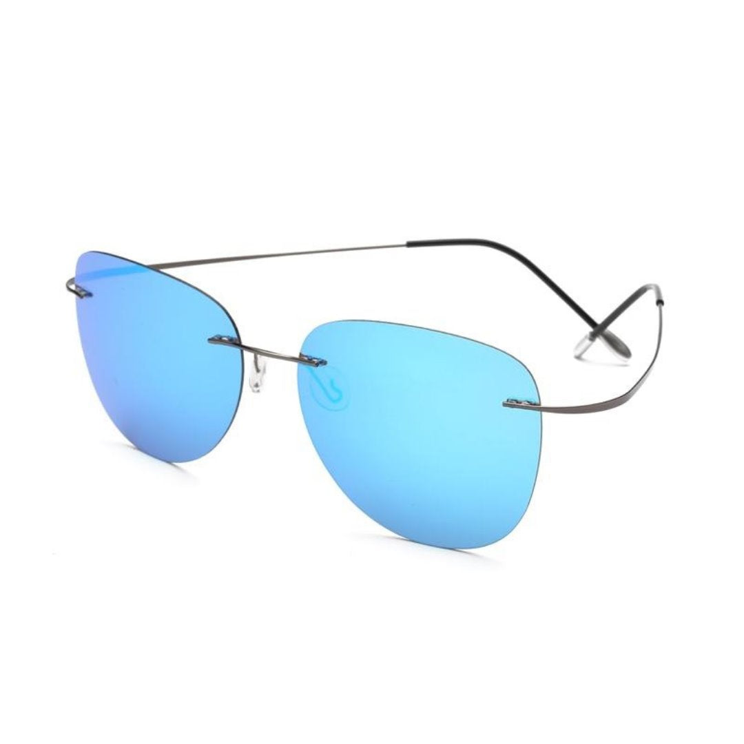 Pure Titanium Rimless Polarized Sunglasses GR Mirrored Blue 