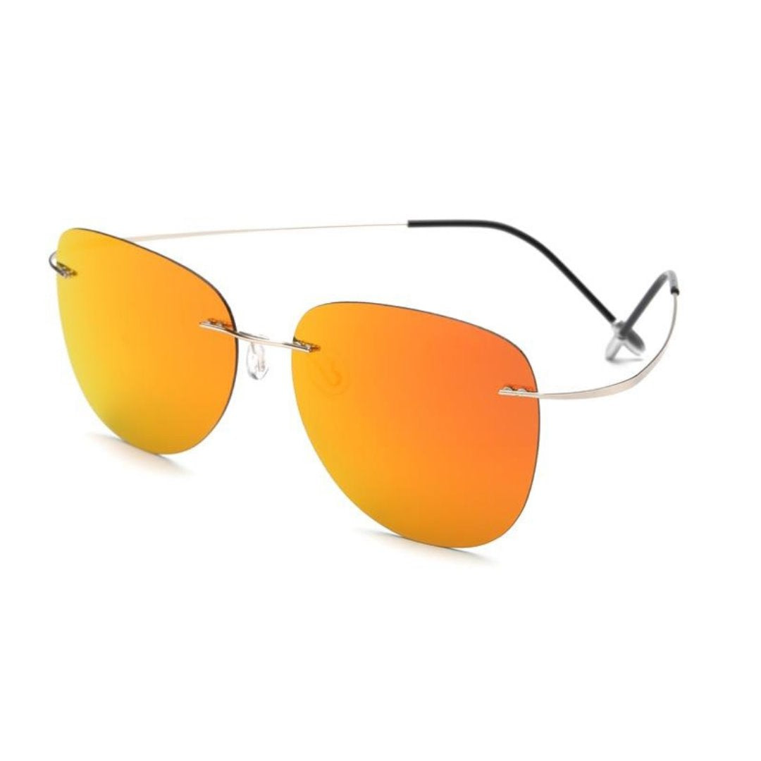 Pure Titanium Rimless Polarized Sunglasses GR Mirrored Orange 