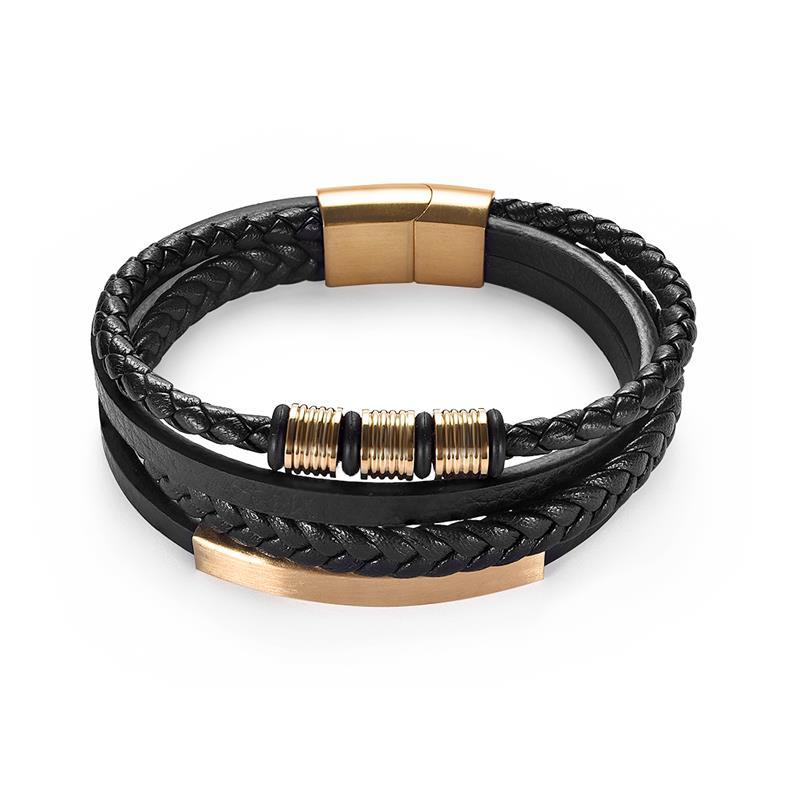 Roger Woven Multilayered Leather Bracelet GR Gold 18.5cm 