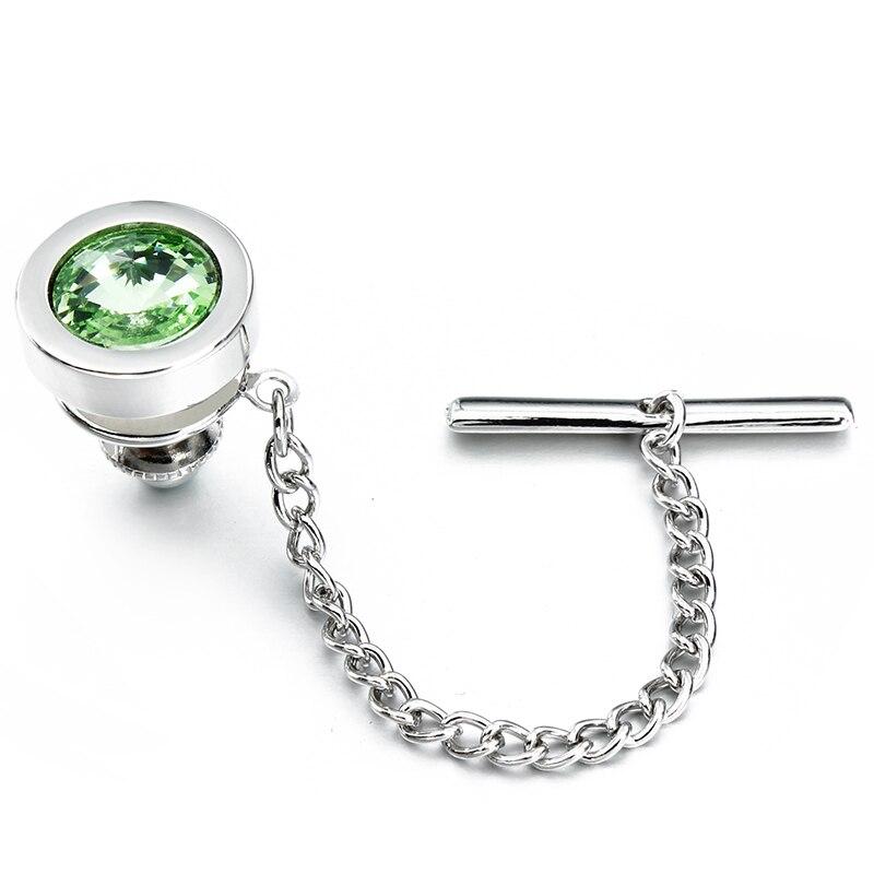 Round Crystal Silver-Tone Tie Tack GR Green 
