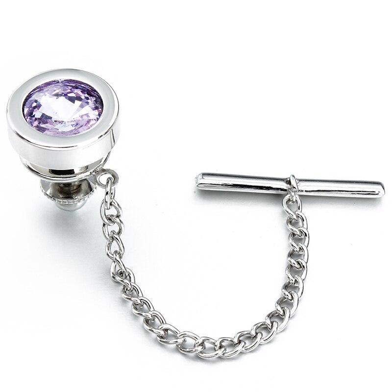 Round Crystal Silver-Tone Tie Tack GR Light Purple 