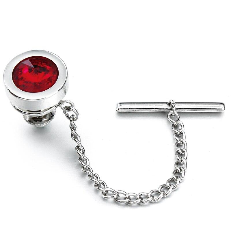 Round Crystal Silver-Tone Tie Tack GR Red 