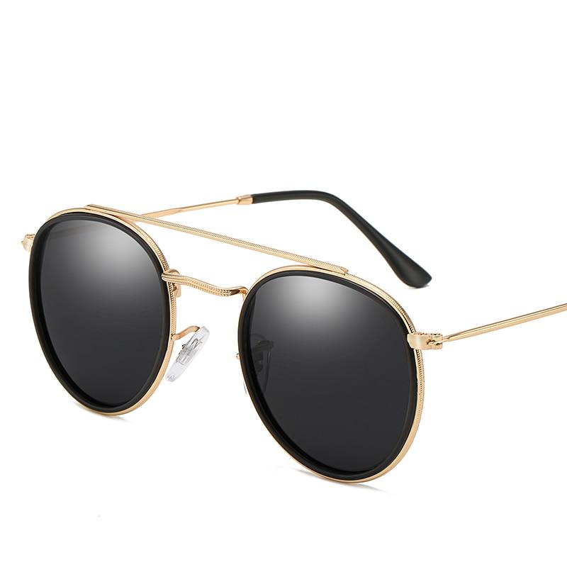 Round Polarized Aviator Sunglasses GR Gold Black 