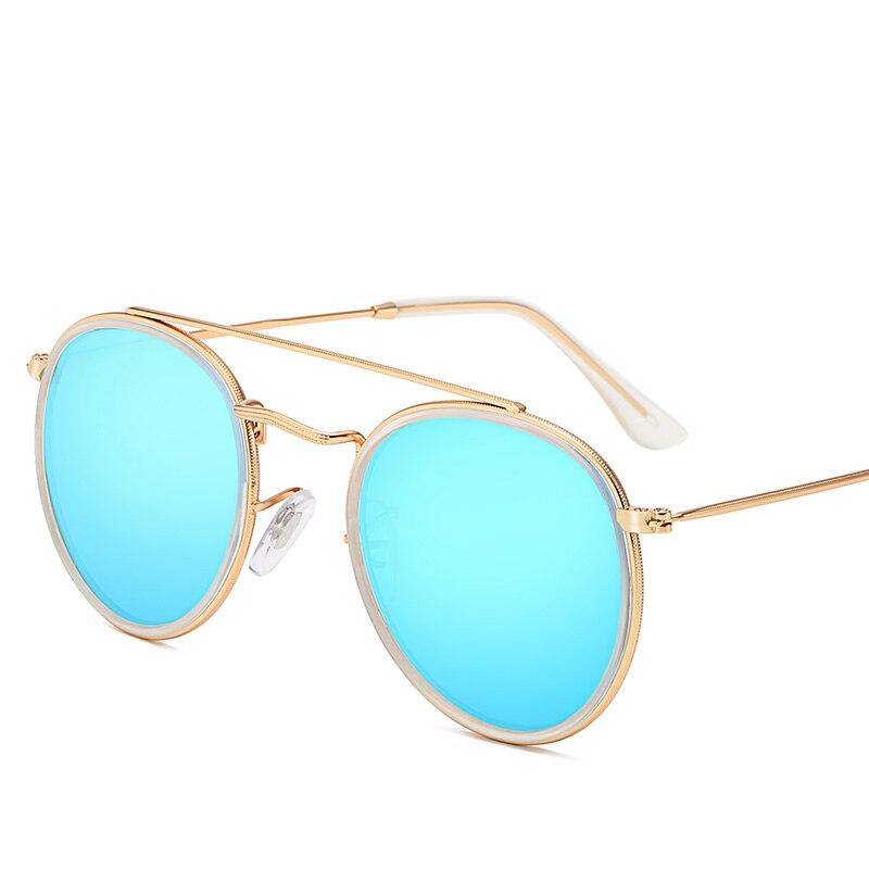 Round Polarized Aviator Sunglasses GR Gold Blue 