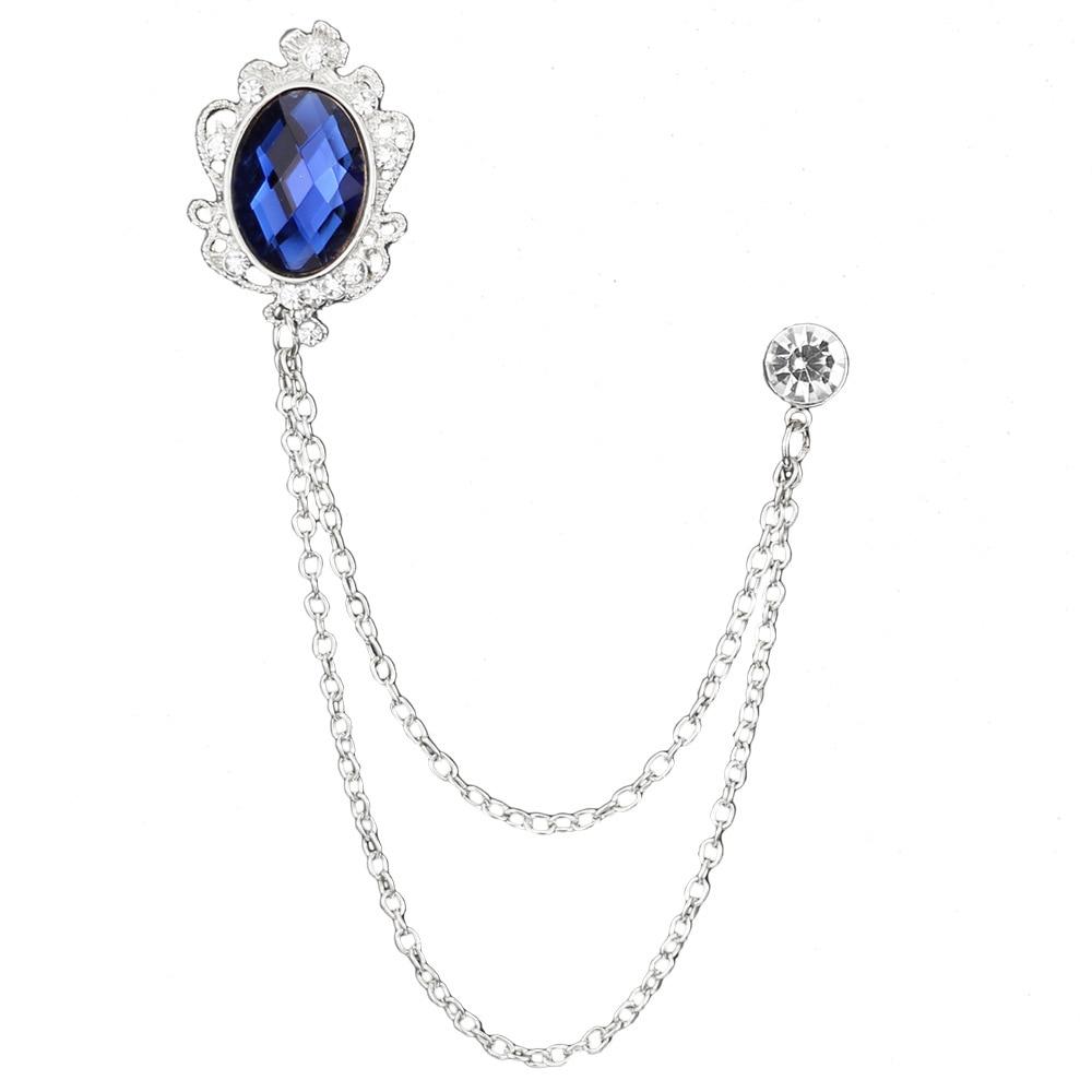 Royal Crystal Silver-Tone Tassel Pin GR Blue 