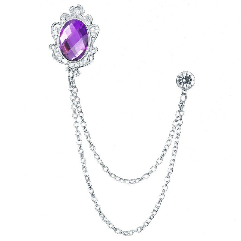 Royal Crystal Silver-Tone Tassel Pin GR Purple 