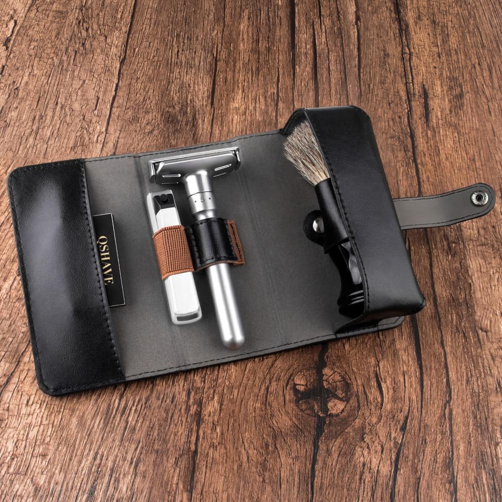 Safety Razor Travel Shaving Kit With Vintage Leather Case GR 