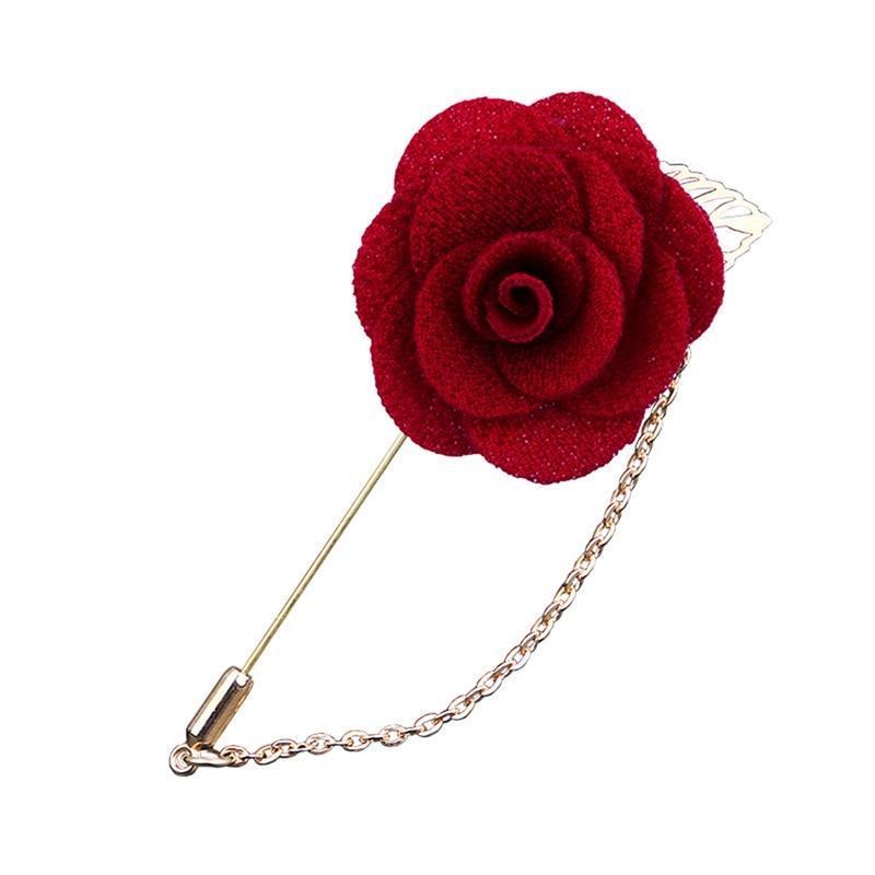Satin Rose Lapel Pin With Chain GR Dark Red 