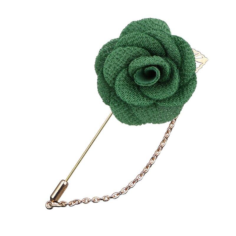 Satin Rose Lapel Pin With Chain GR Green 