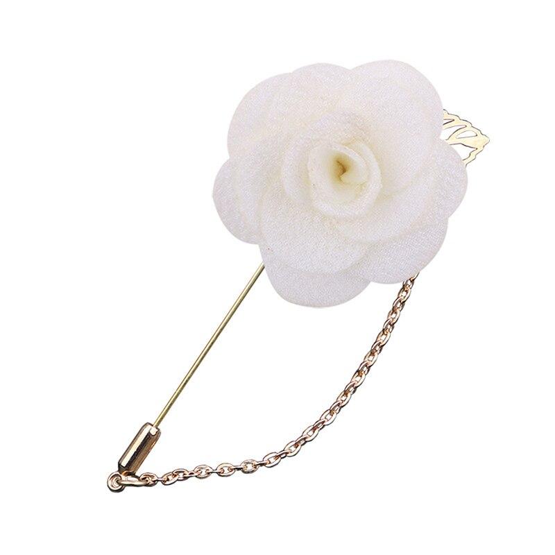 Satin Rose Lapel Pin With Chain GR Ivory 