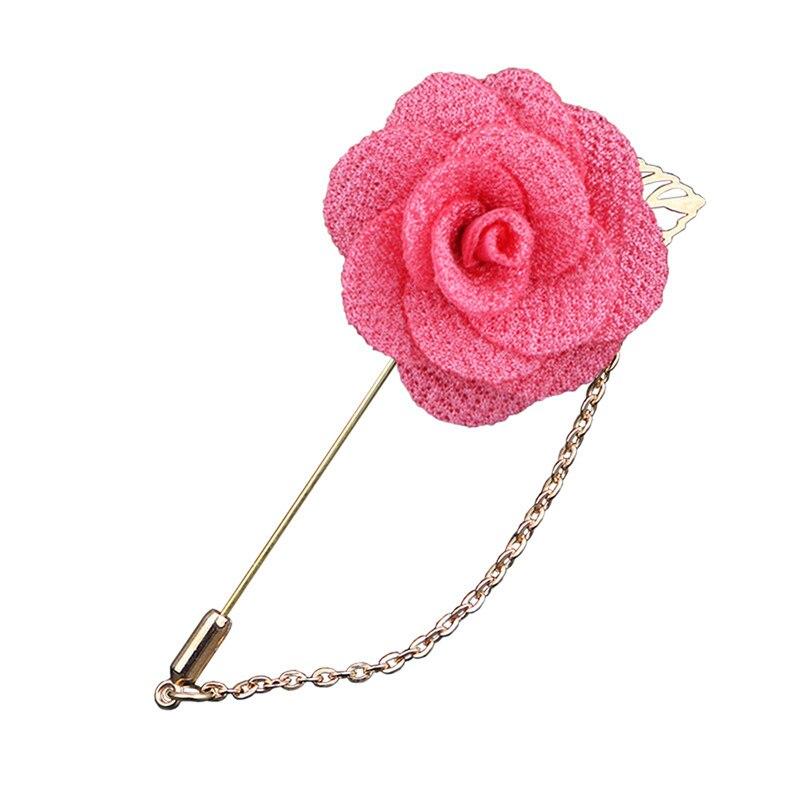 Satin Rose Lapel Pin With Chain GR Light Red 