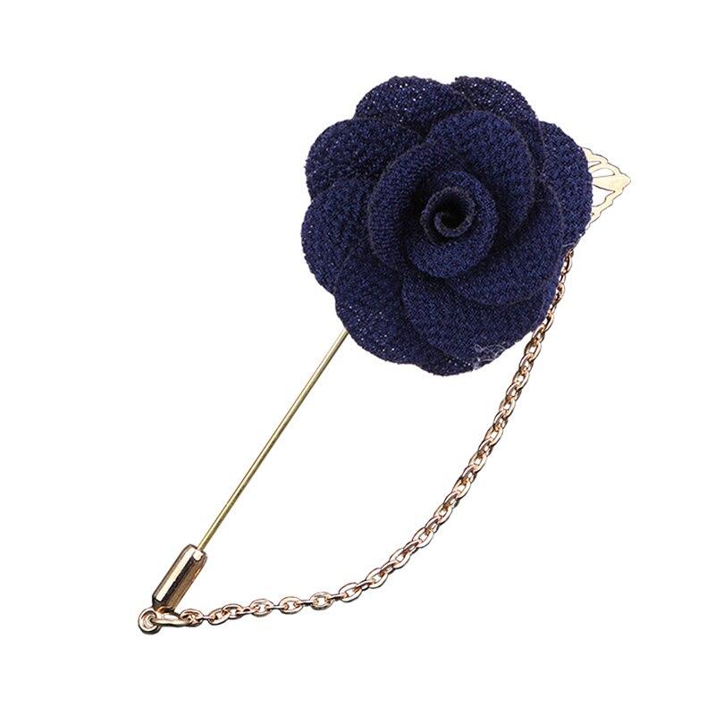 Satin Rose Lapel Pin With Chain GR Nay Blue 