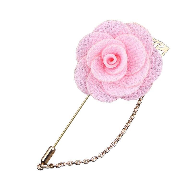 Satin Rose Lapel Pin With Chain GR Pink 