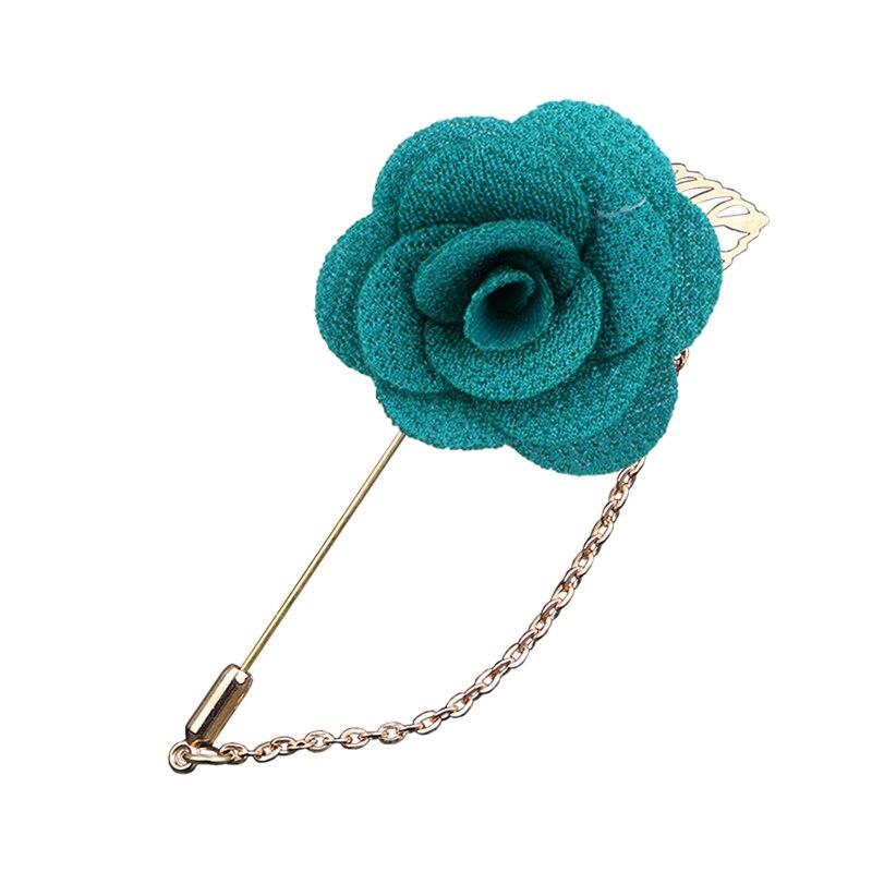 Satin Rose Lapel Pin With Chain GR Turquoise 