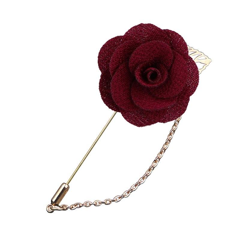Satin Rose Lapel Pin With Chain GR Wine 