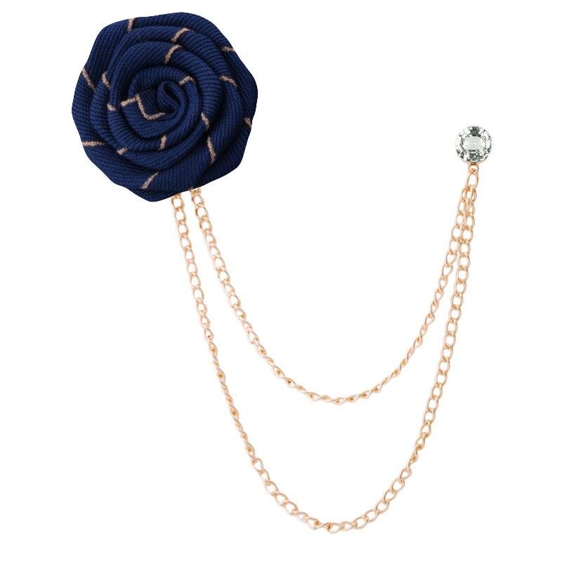 Satin Rose Striped Tassel Pin GR Navy blue 