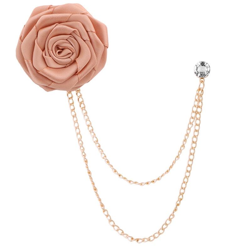 Satin Rose With Chain Tassel Pin GR Beige 