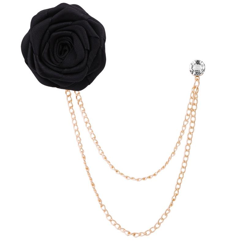 Satin Rose With Chain Tassel Pin GR Black 