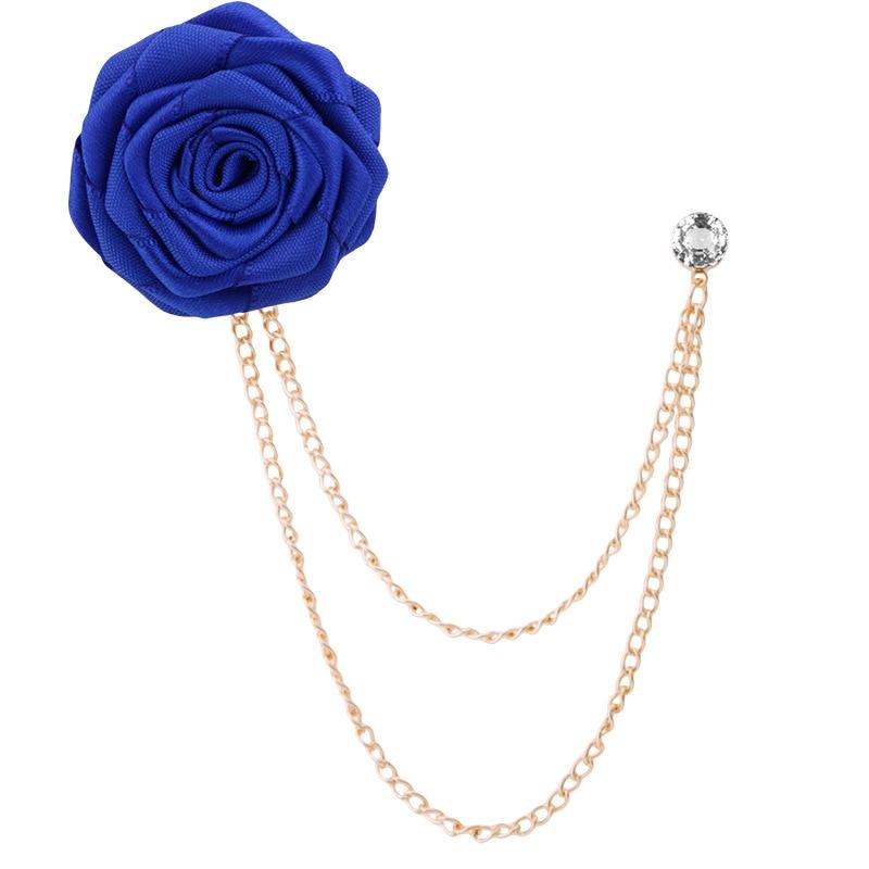 Satin Rose With Chain Tassel Pin GR Blue 
