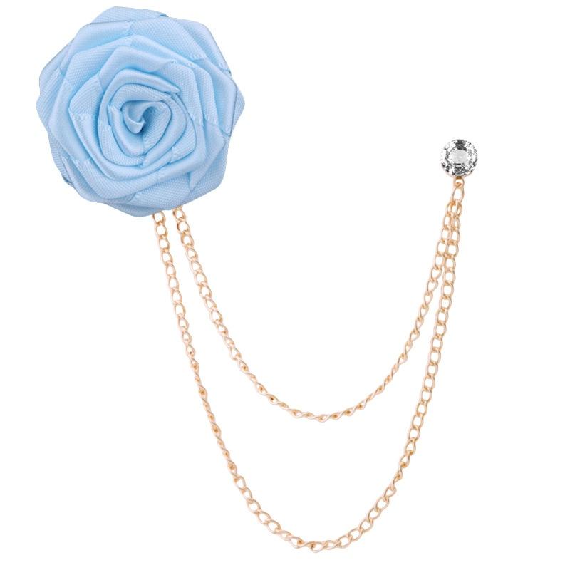 Satin Rose With Chain Tassel Pin GR Light blue 