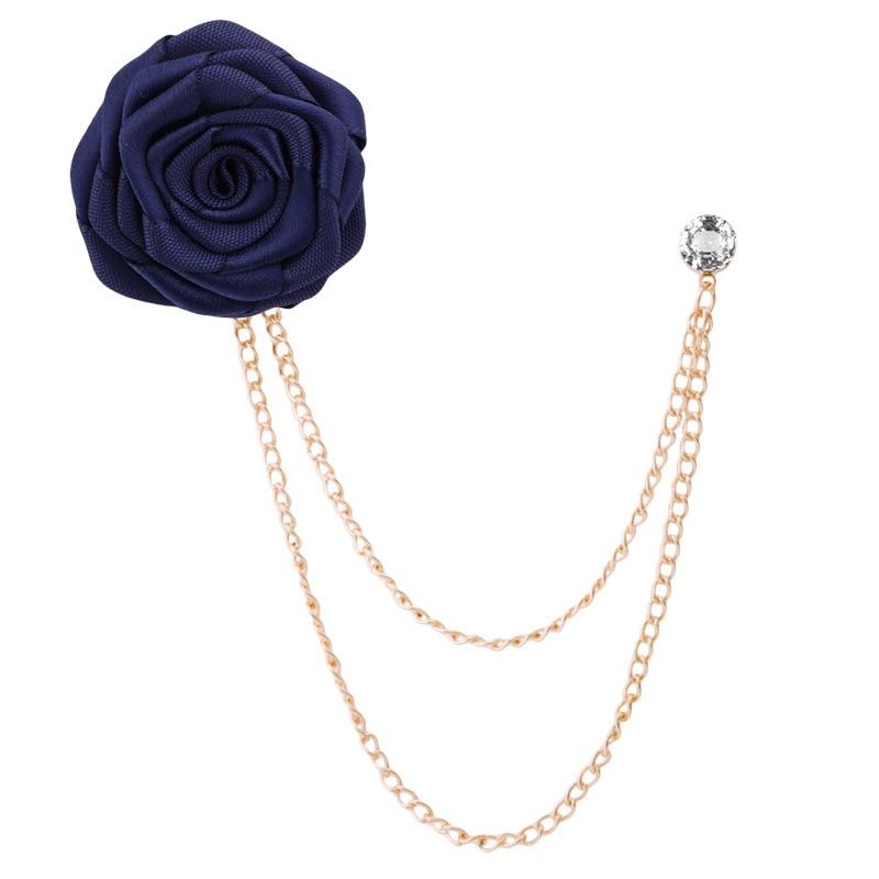 Satin Rose With Chain Tassel Pin GR Navy blue 