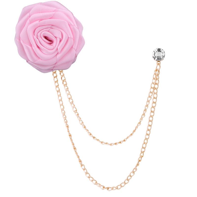 Satin Rose With Chain Tassel Pin GR Pink 