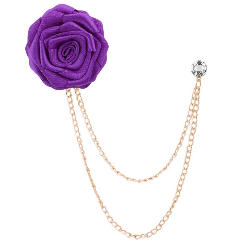 Satin Rose With Chain Tassel Pin GR Purple 