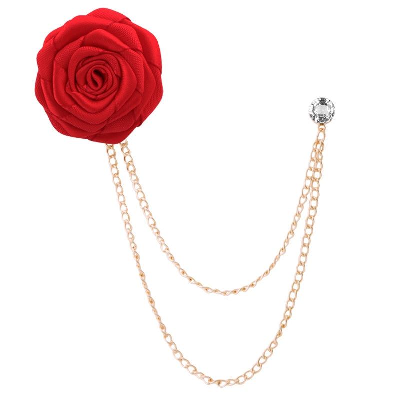 Satin Rose With Chain Tassel Pin GR Red 