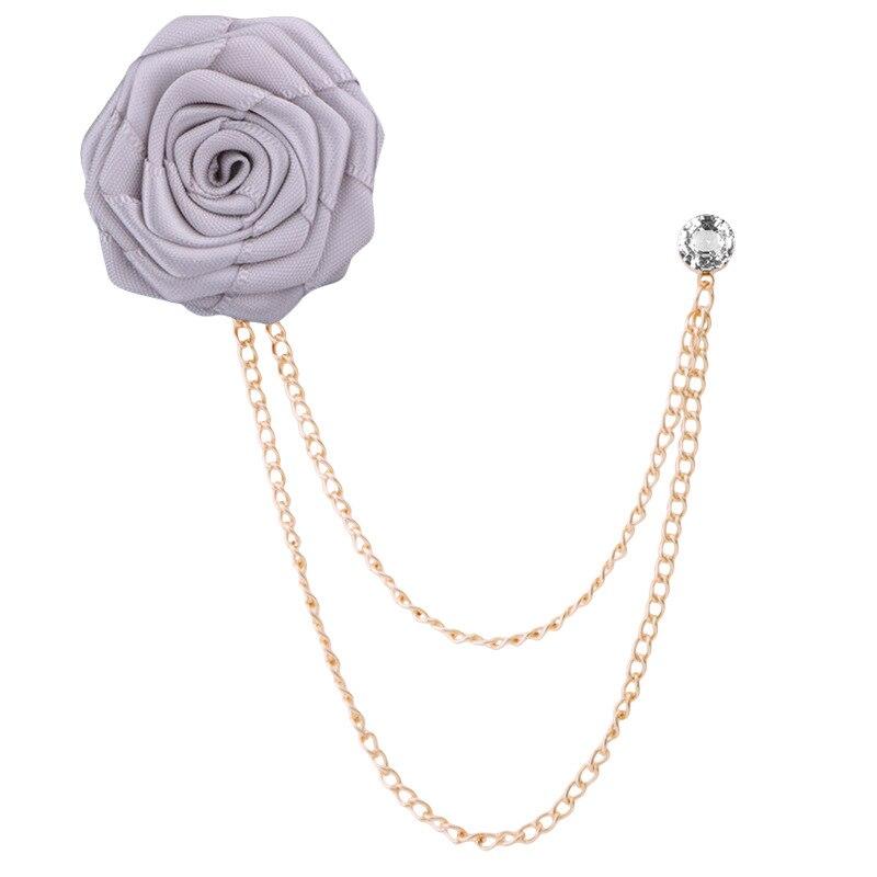 Satin Rose With Chain Tassel Pin GR Silver grey 