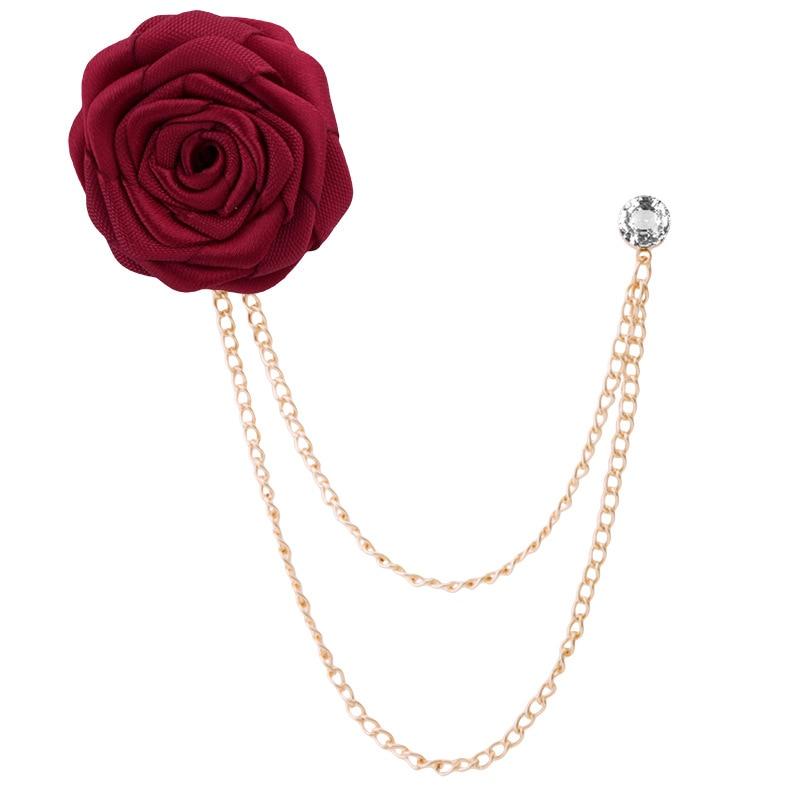 Satin Rose With Chain Tassel Pin GR Wine red 