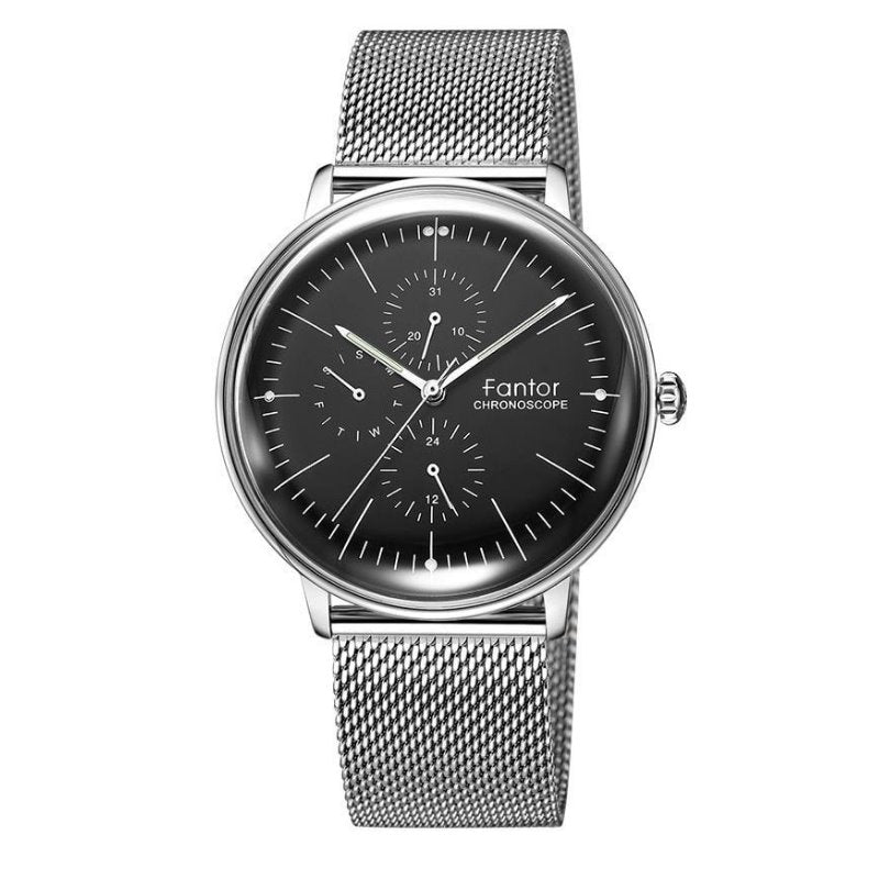Sergio Minimalist Chronograph Watch Fantor Silver Black 