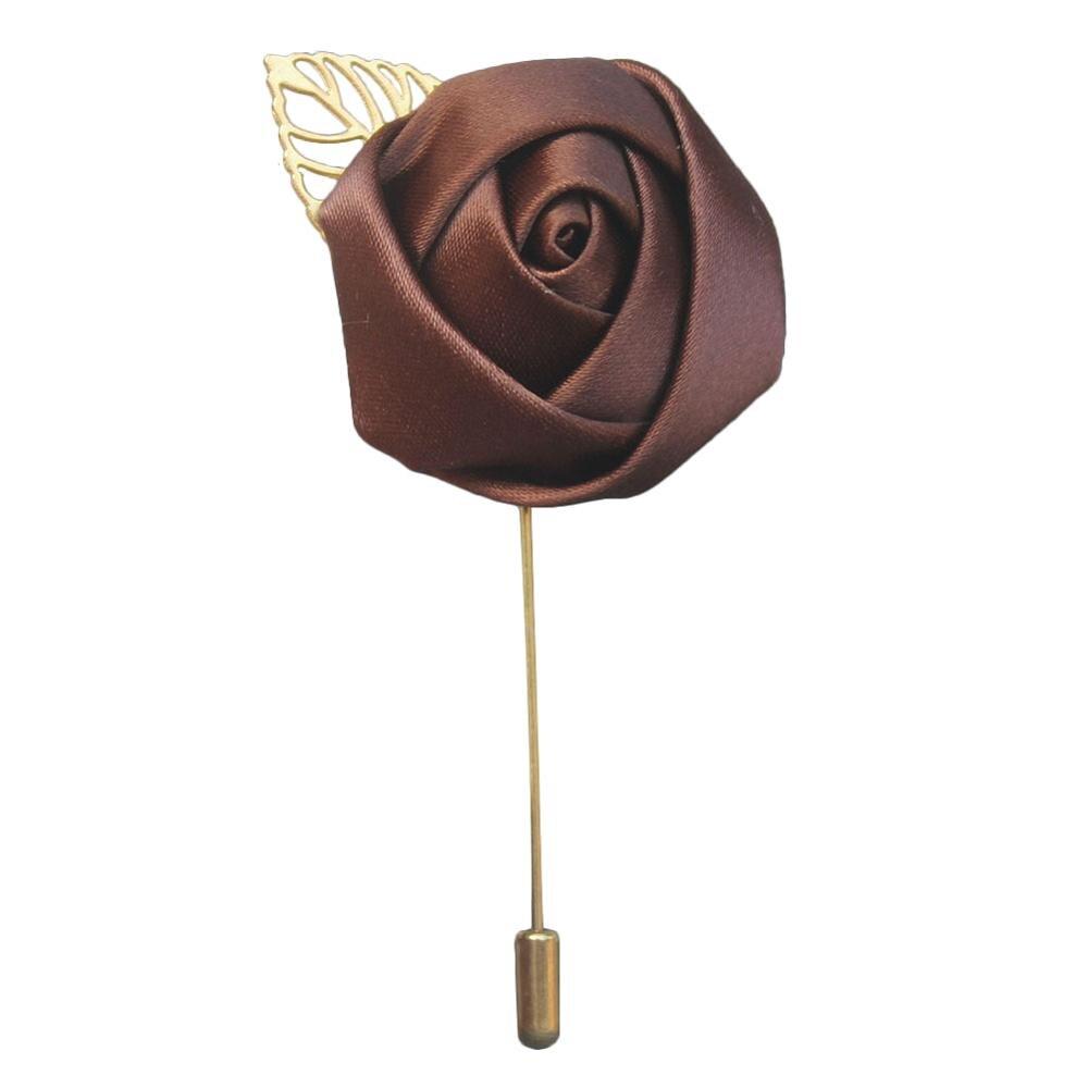 Silk Rose Lapel Pin GR brown 3.5cm diameter 