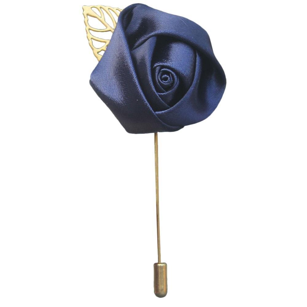 Silk Rose Lapel Pin GR navy blue 3.5cm diameter 