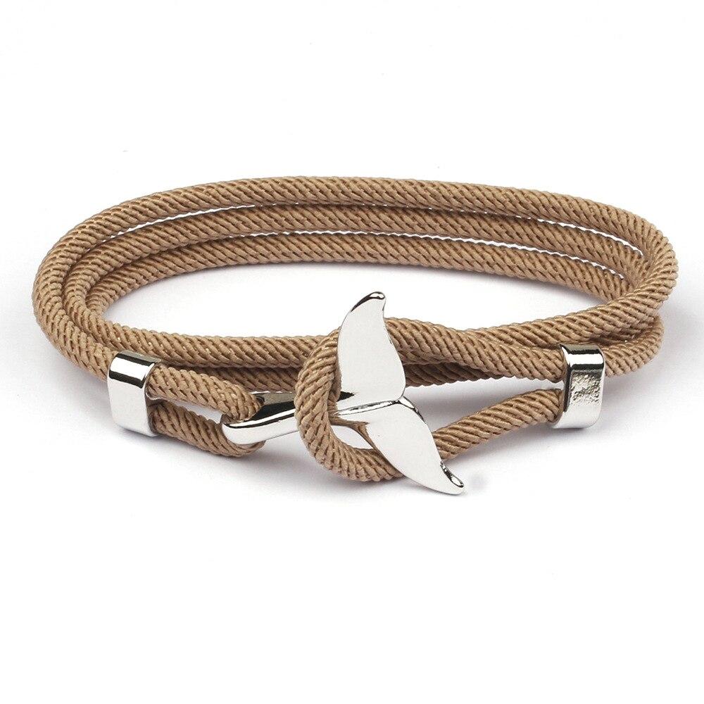 Silver Whale Tail Rope Bracelet GR Beige 