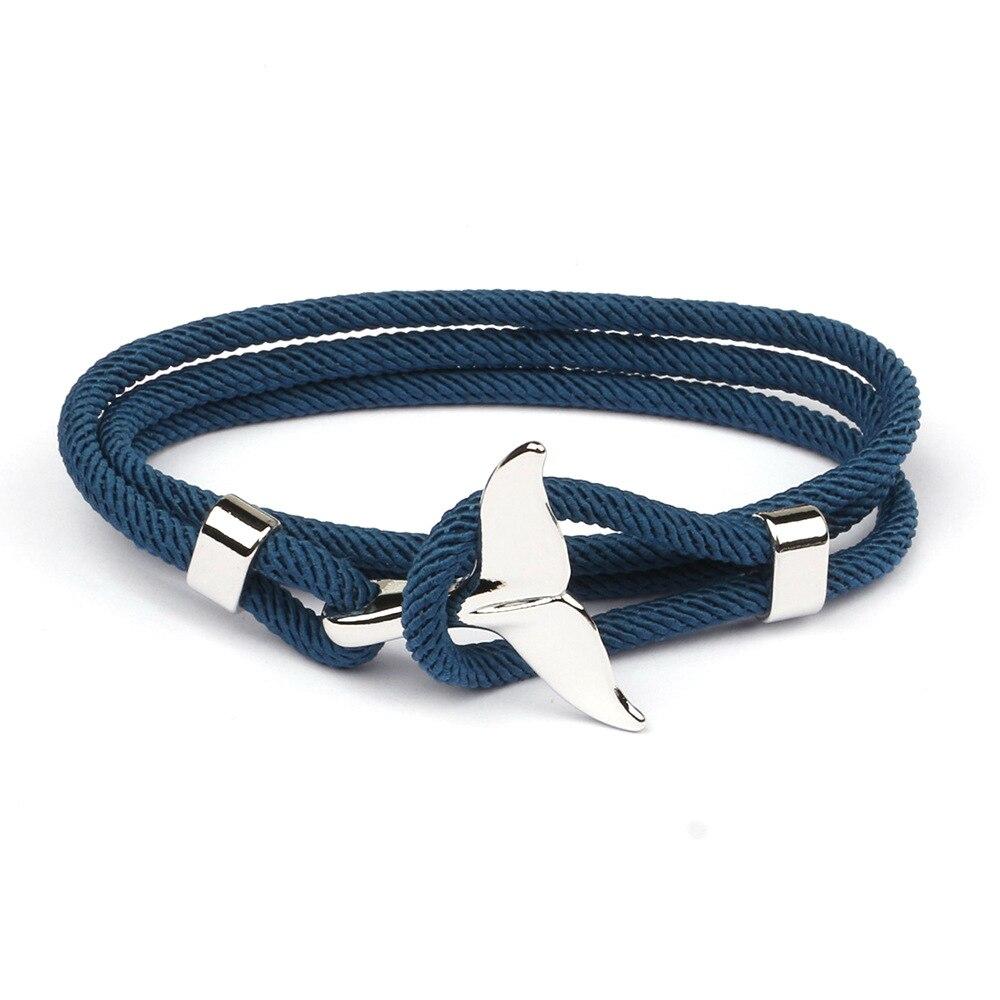 Silver Whale Tail Rope Bracelet GR Blue 