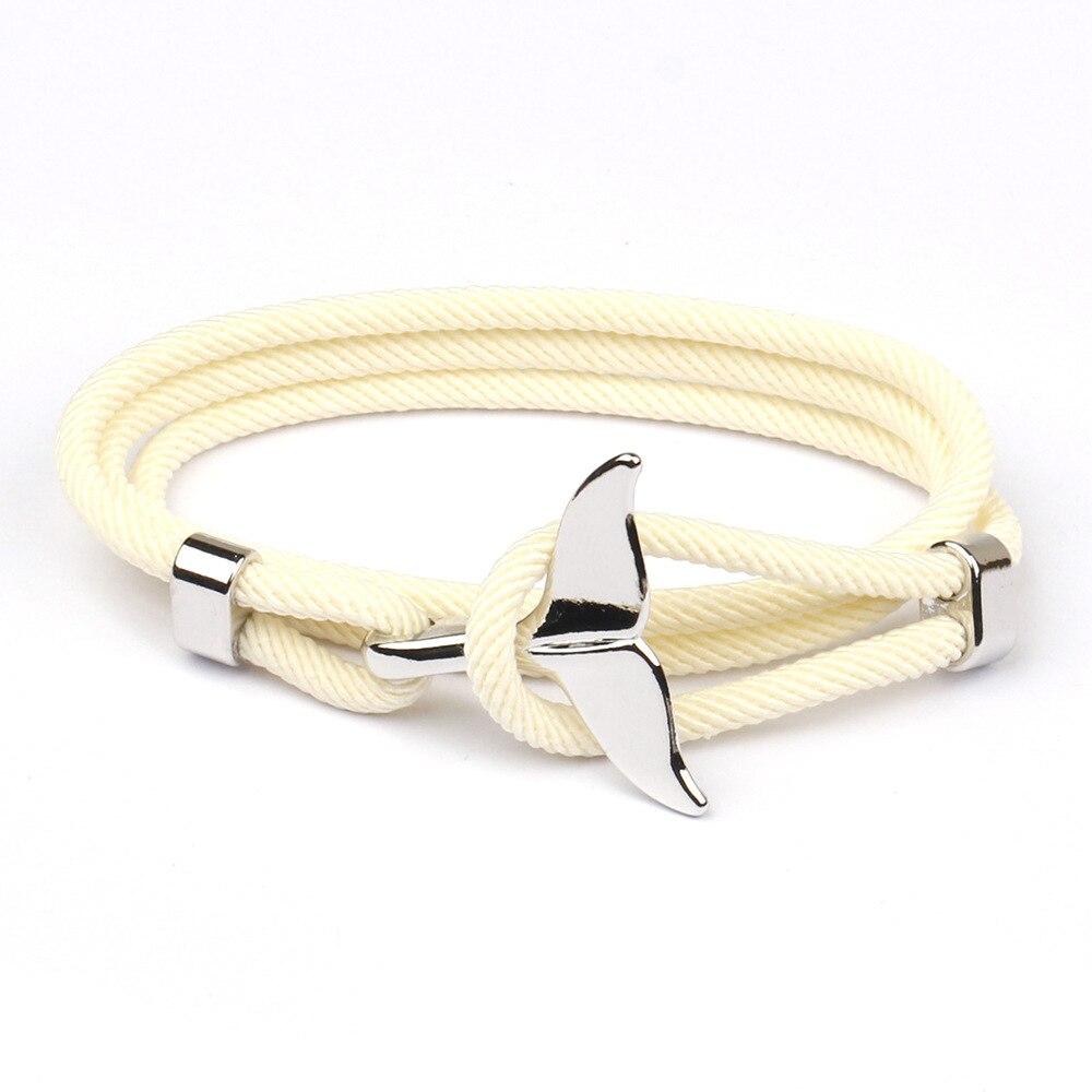 Silver Whale Tail Rope Bracelet GR Ivory 